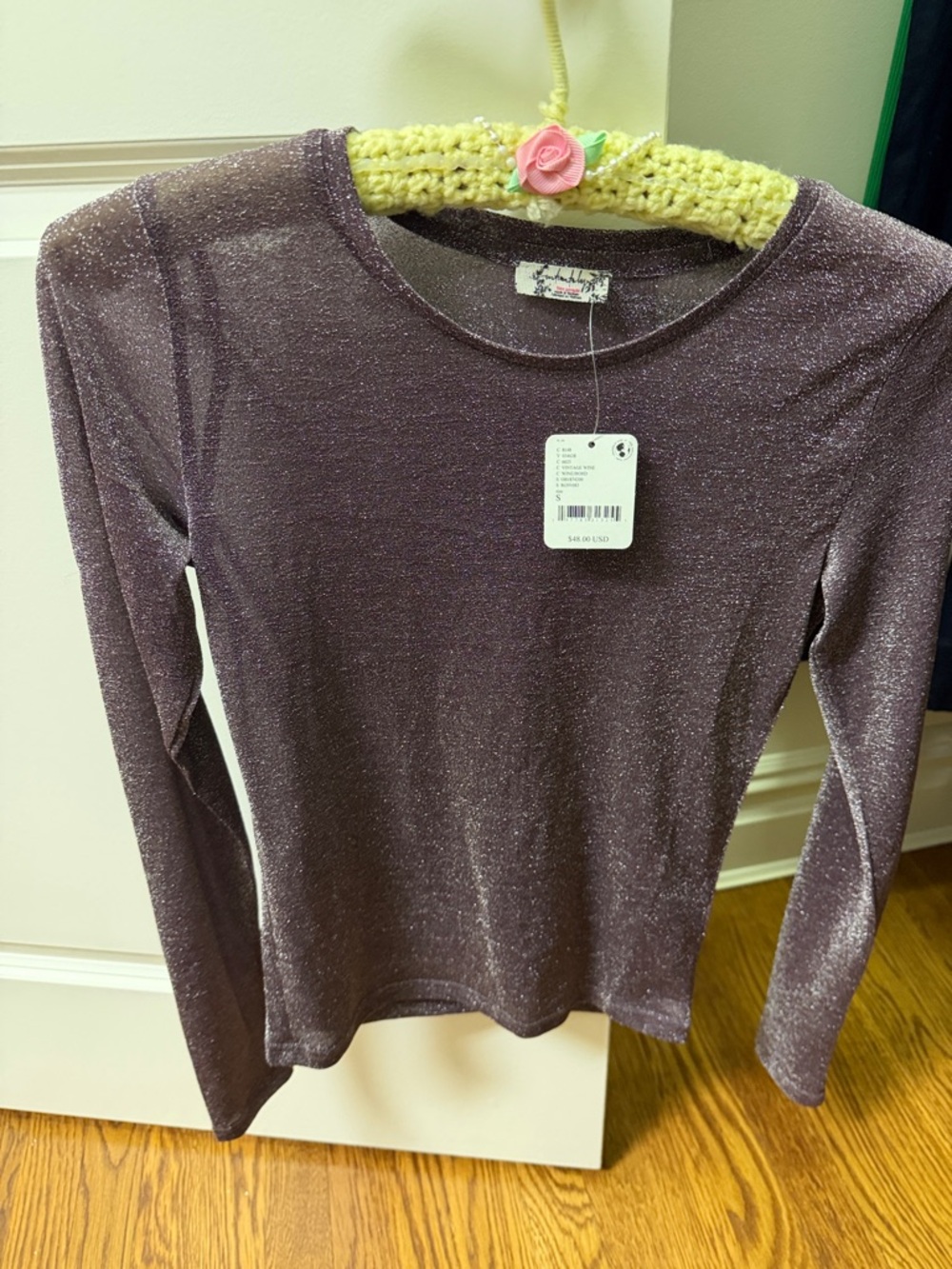 Free People Metallic Plum Long-Sleeve Crewneck Top